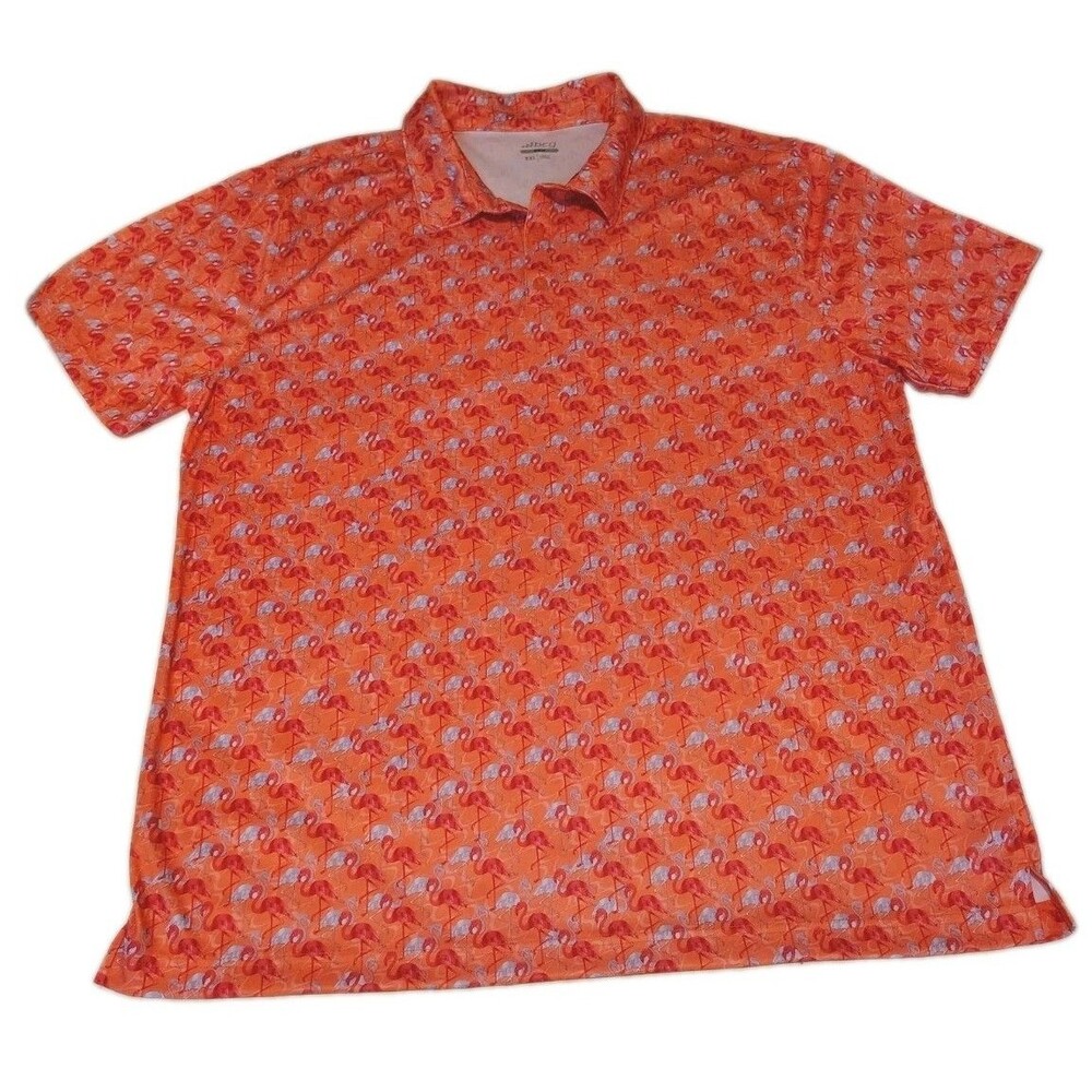 BCG Golf Shirt Mens 2XL Orange Pink Flamingo Performance Polo Tropical Short...